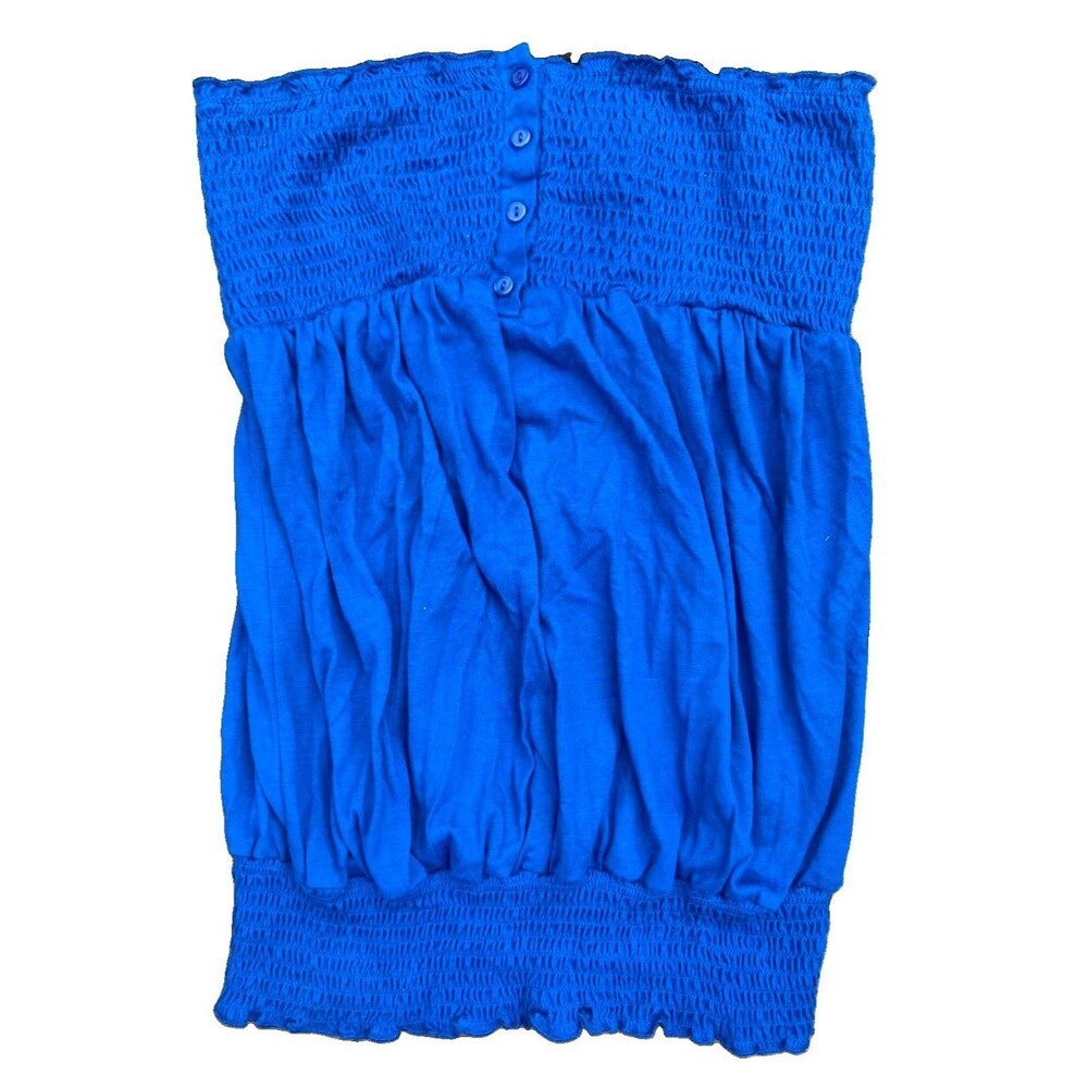Wildcat Solid Smocked Tube Top Royal Blue Size Large Button Top